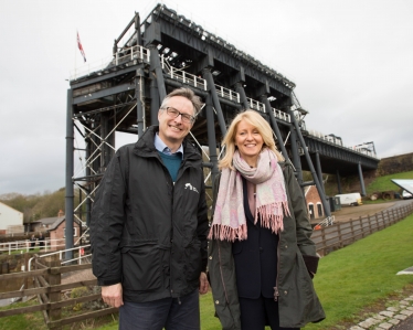 Esther with Richard Parry, CEO of the Canal and River Trust at the Anderton Boat Lift