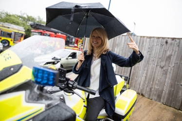 Esther on a police motorbike